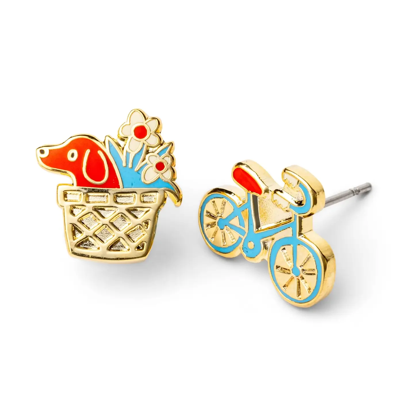 Bicycle + Dog Basket Earrings