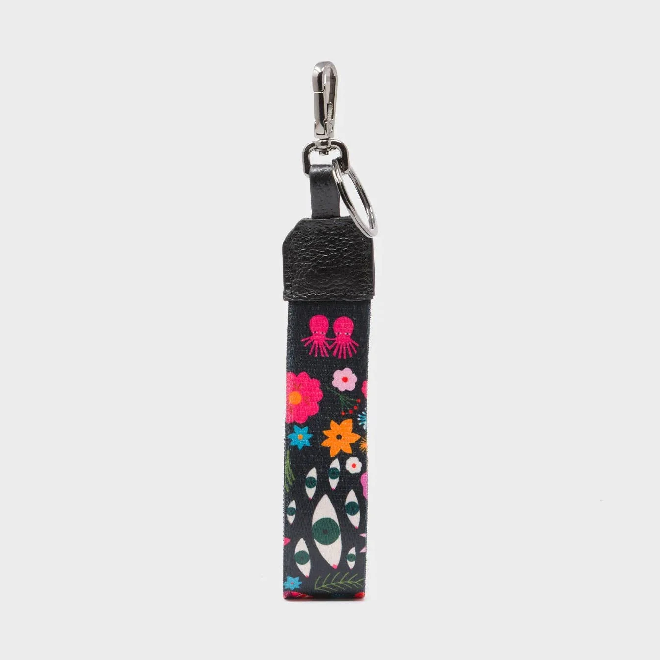 Black Nylon Keychain- Flowers