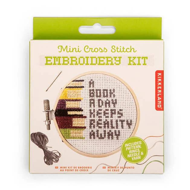 Books Keep Reality Away Mini Cross Stitch Kit - Image 2