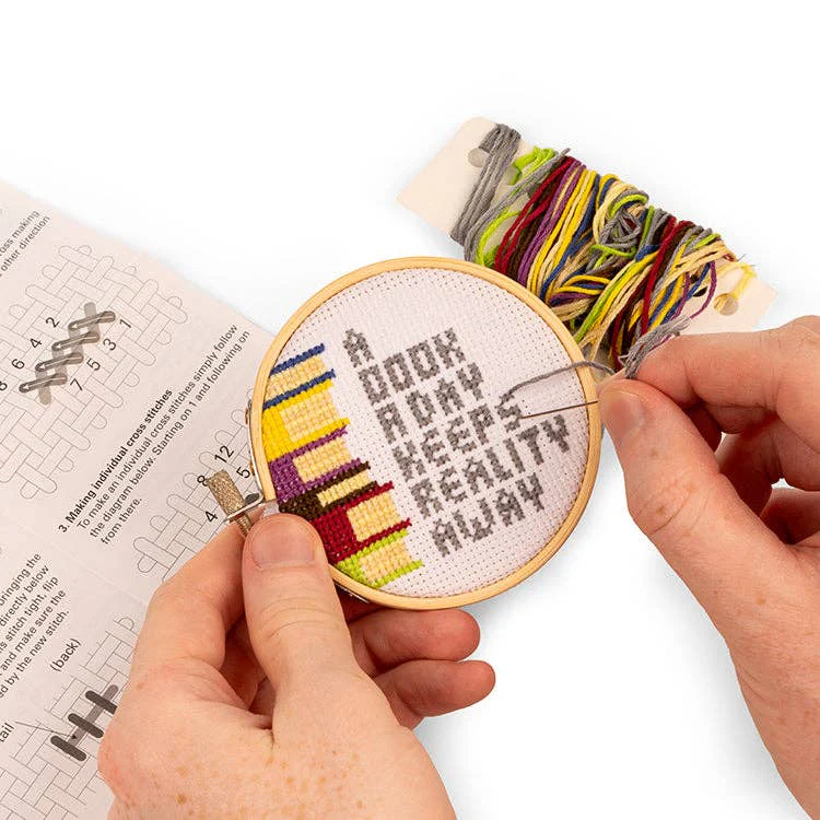 Books Keep Reality Away Mini Cross Stitch Kit - Image 3