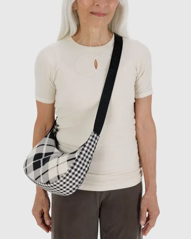 Small Nylon Crescent Bag - Mixed Plaid - Image 4