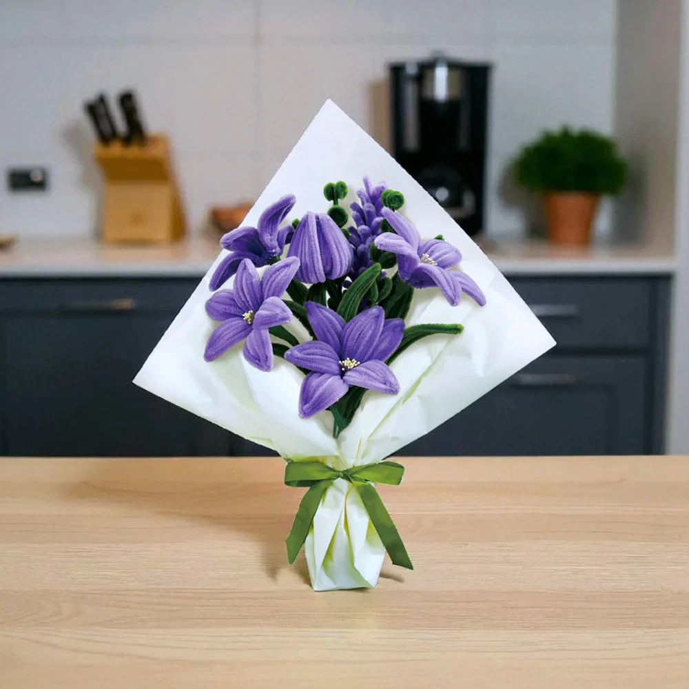 DIY Chenille Flower Bouquet Kit - Purple Lily - Image 2
