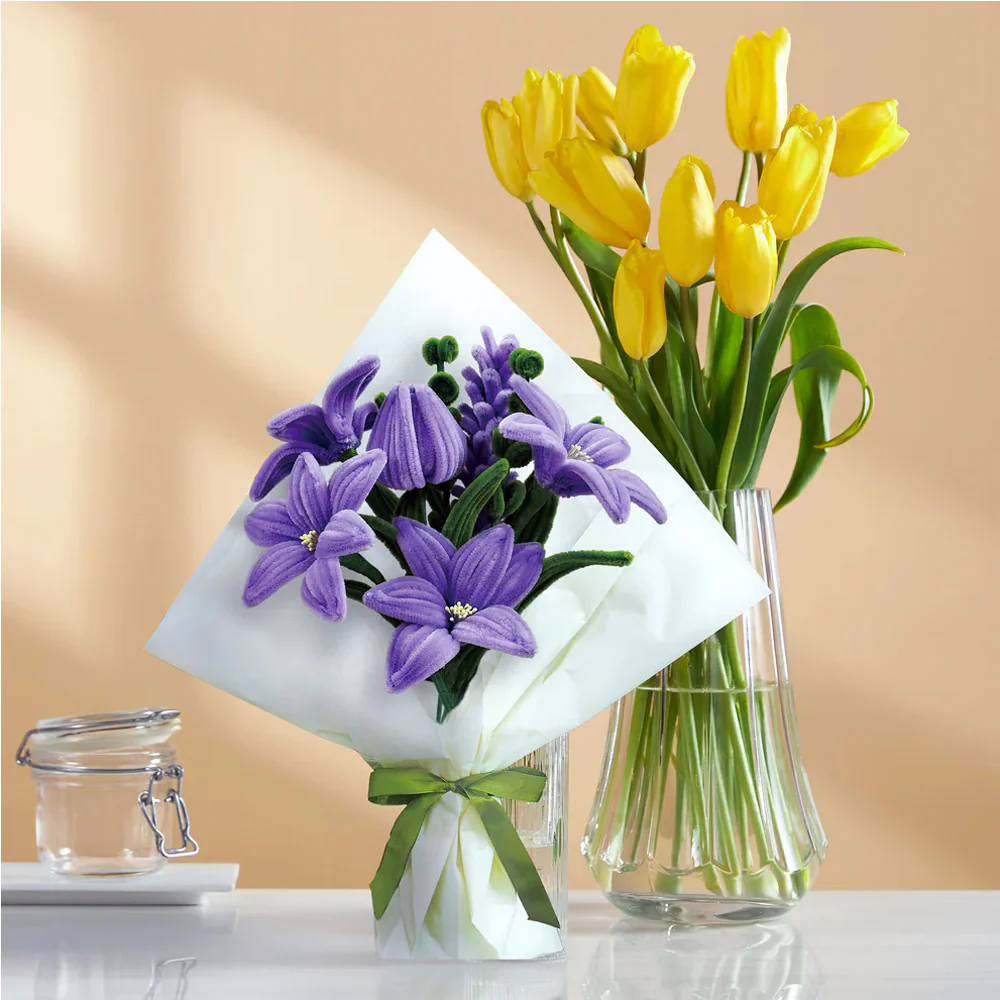 DIY Chenille Flower Bouquet Kit - Purple Lily - Image 3