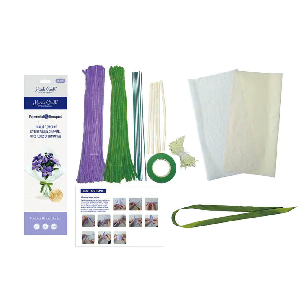 DIY Chenille Flower Bouquet Kit - Purple Lily - Image 4
