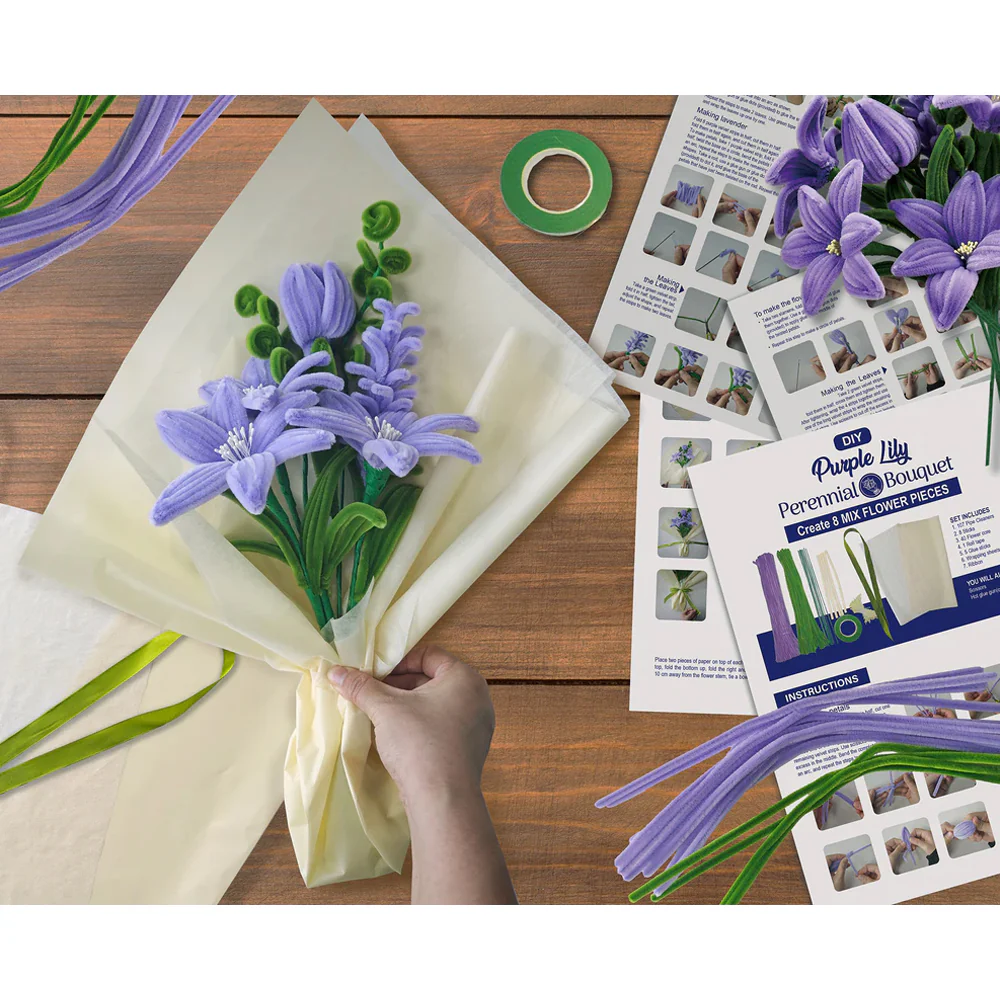 DIY Chenille Flower Bouquet Kit - Purple Lily - Image 6