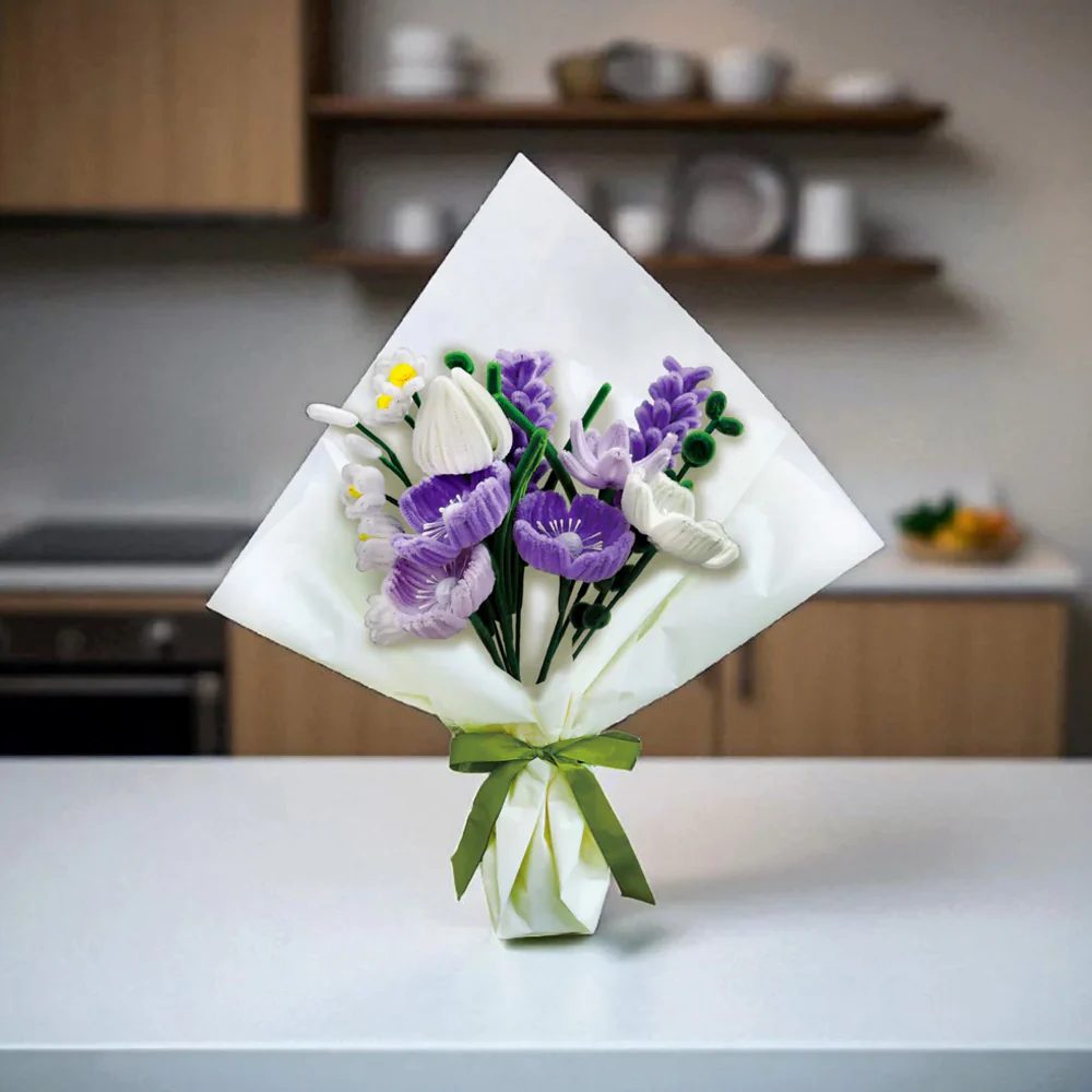 DIY Chenille Flower Bouquet Kit - Purple Mix - Image 2