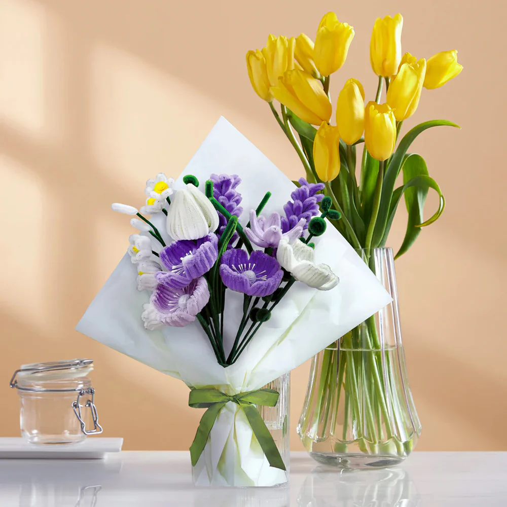 DIY Chenille Flower Bouquet Kit - Purple Mix - Image 3