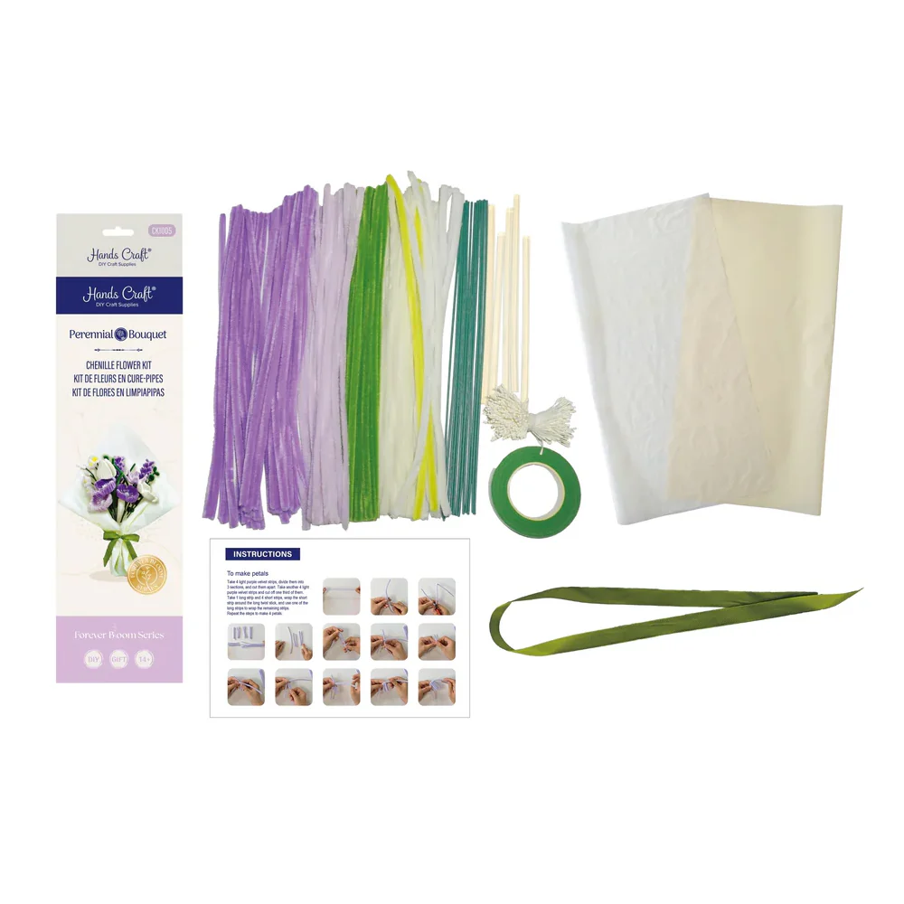 DIY Chenille Flower Bouquet Kit - Purple Mix - Image 4