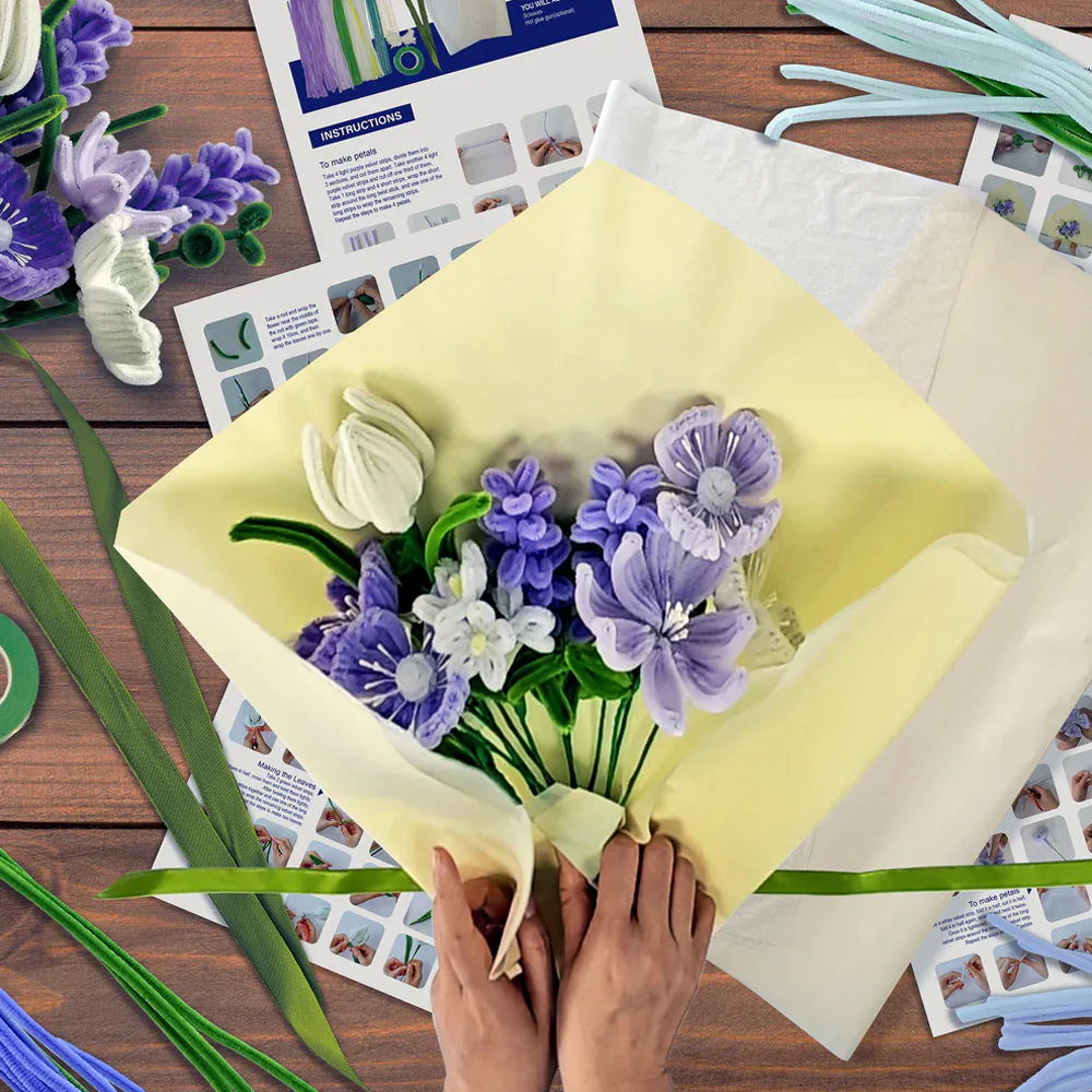 DIY Chenille Flower Bouquet Kit - Purple Mix - Image 6