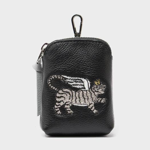 Florence Leather Pouch Charm- Winged Tiger Embroidery