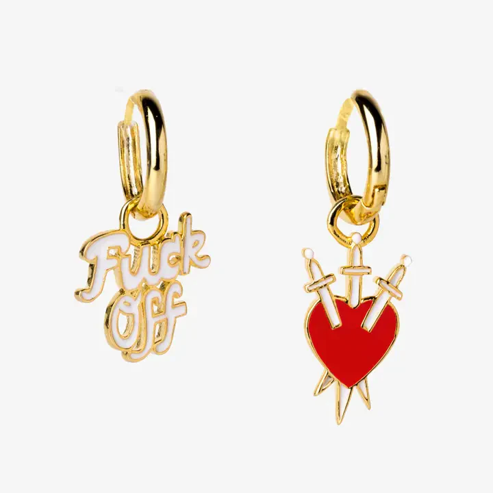 Fuck Off & Heart Daggers Hoop Earrings - Image 2