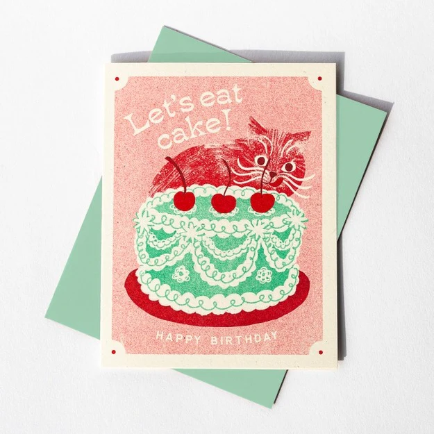 Let's Eat Cake Risograph Card