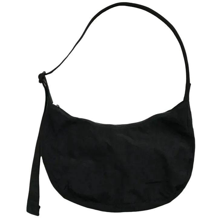 Medium Nylon Crescent Bag - Black