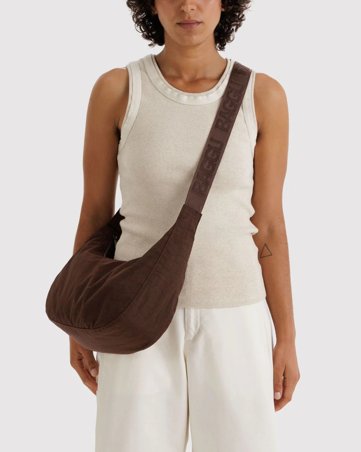 Medium Nylon Crescent Bag - Coffee - Image 2