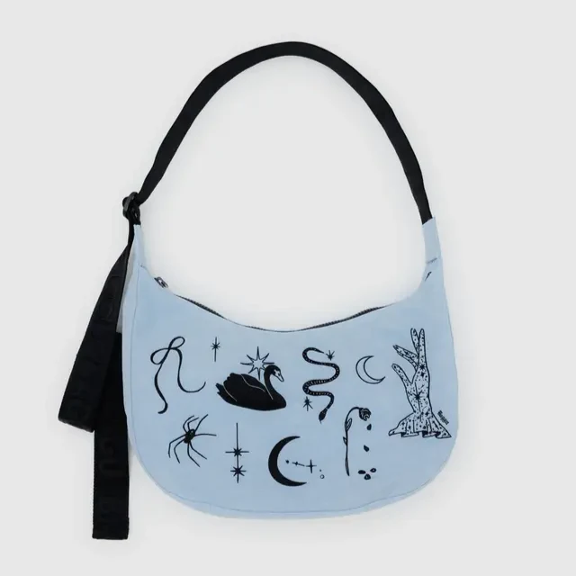 Medium Nylon Crescent Bag - Embroidered Ballet Icons