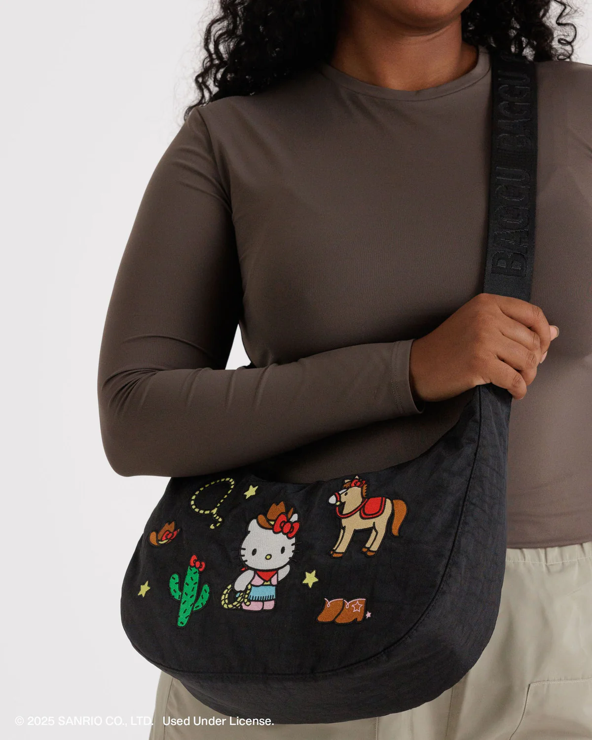 Medium Nylon Crescent Bag- Embroidered Hello Kitty Western - Image 2