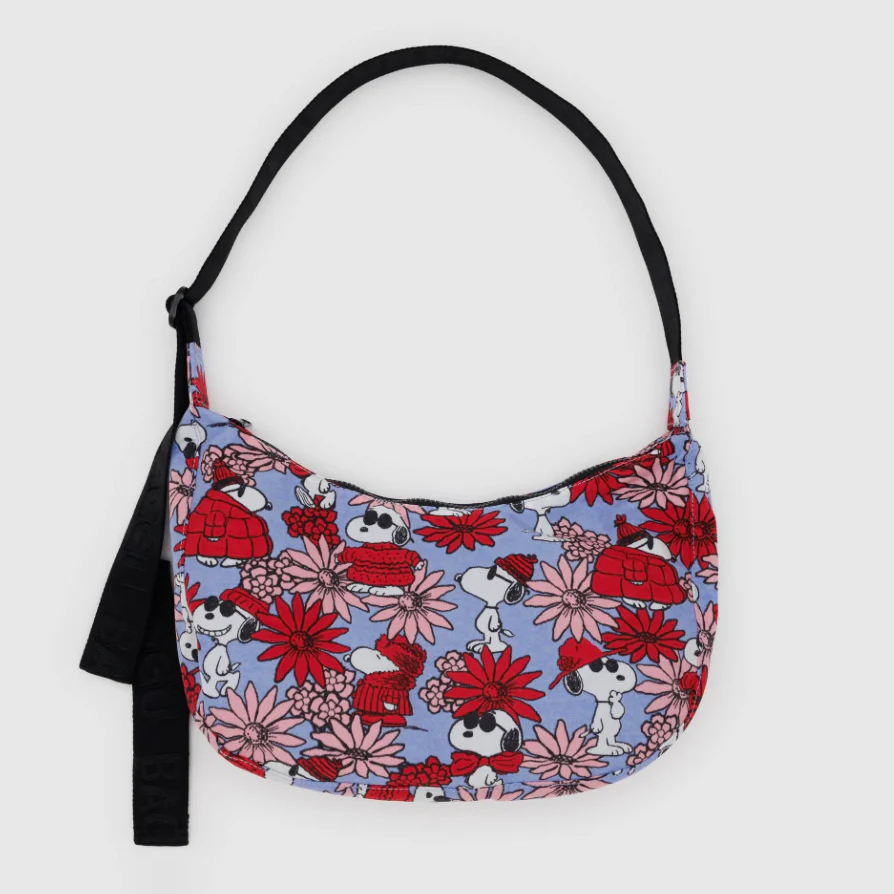 Medium Nylon Crescent Bag - Floral Snoopy