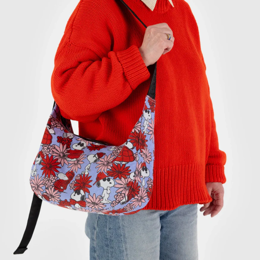 Medium Nylon Crescent Bag - Floral Snoopy - Image 3
