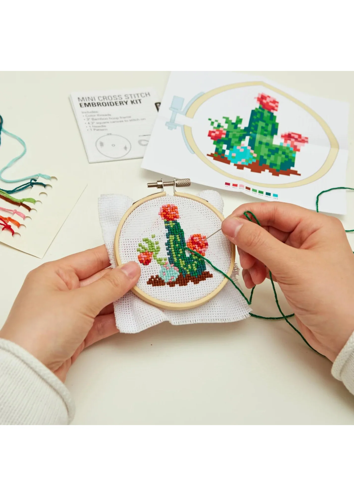 Mini Cross Stitch Embroidery Kit - Cactus