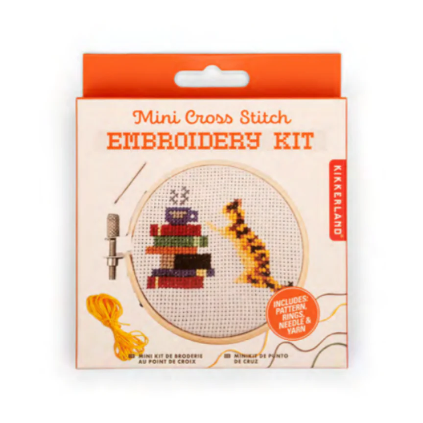 Mini Cross Stitch Embroidery Kit- Cat With Books - Image 2