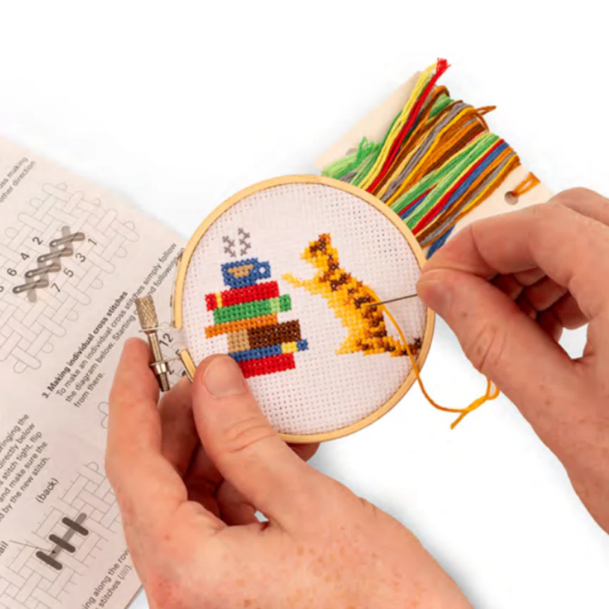 Mini Cross Stitch Embroidery Kit- Cat With Books - Image 3