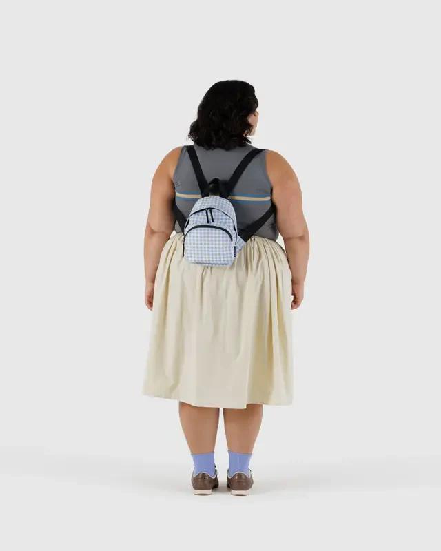 Mini Nylon Backpack- Light Blue Gingham - Image 3