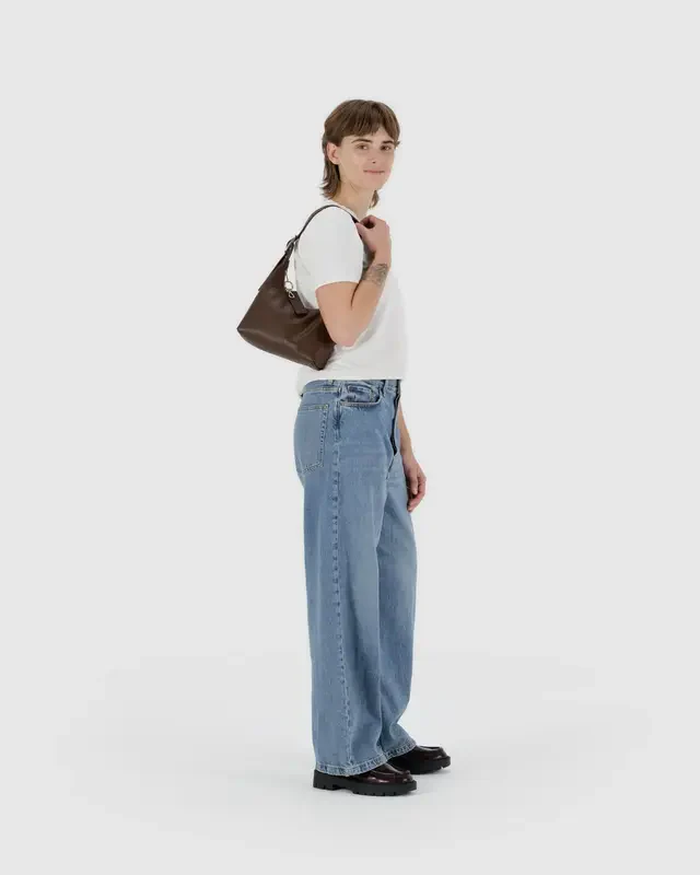 Mini Recycled Leather Shoulder Bag- Brown - Image 5