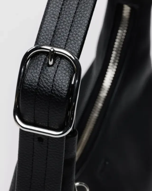 Mini Recycled Leather Shoulder Bag- Black - Image 3