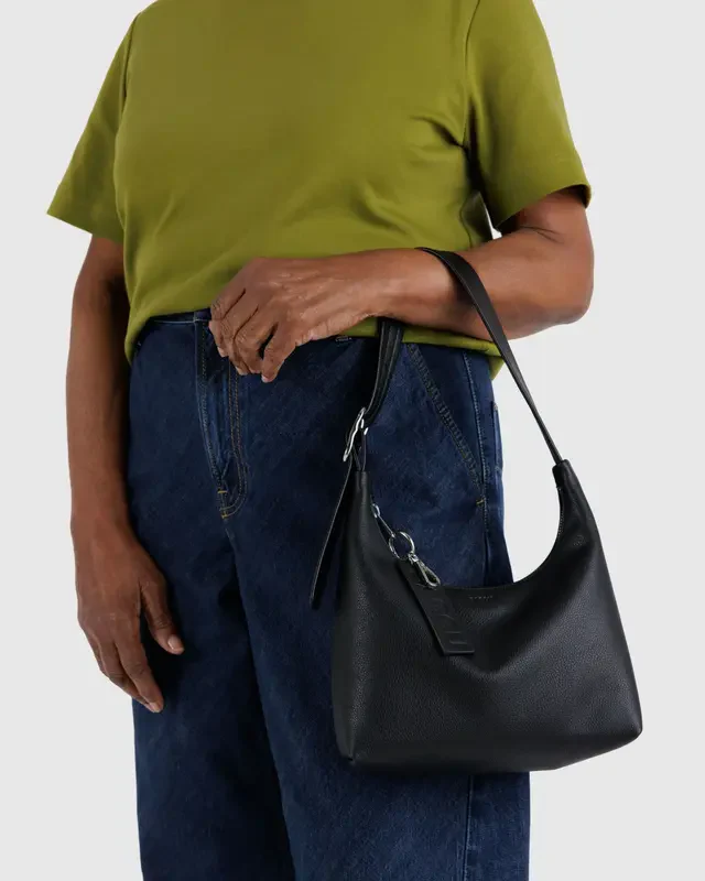 Mini Recycled Leather Shoulder Bag- Black - Image 4
