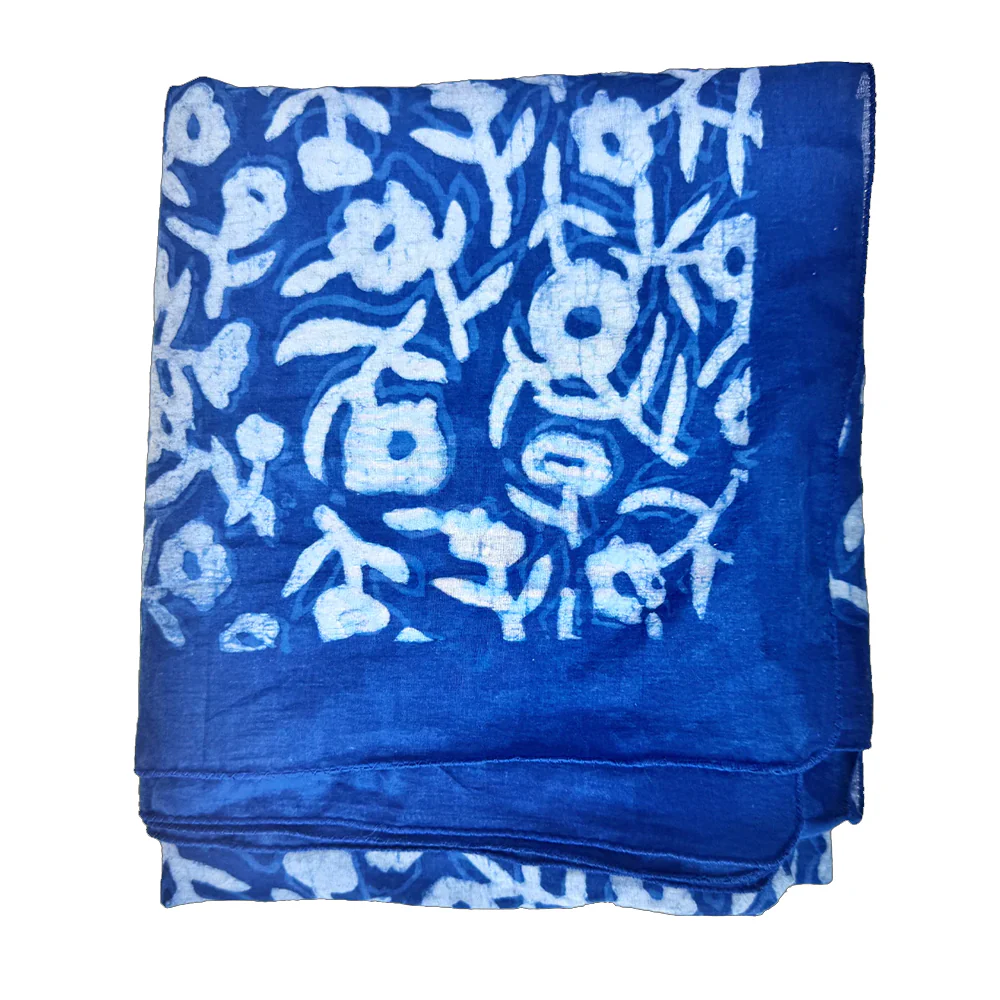 Neela Block Print Indigo Scarf - 40" x 70"