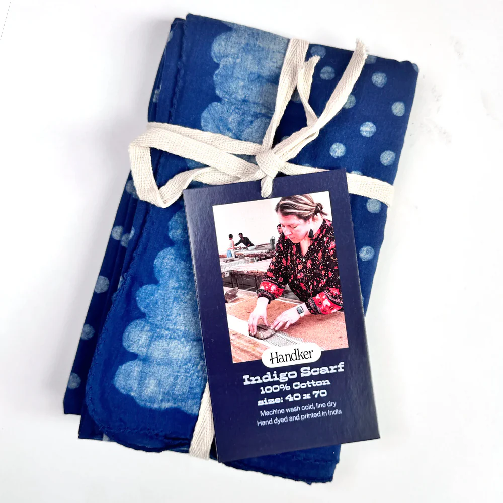 Neela Block Print Indigo Scarf - 40" x 70" - Image 5