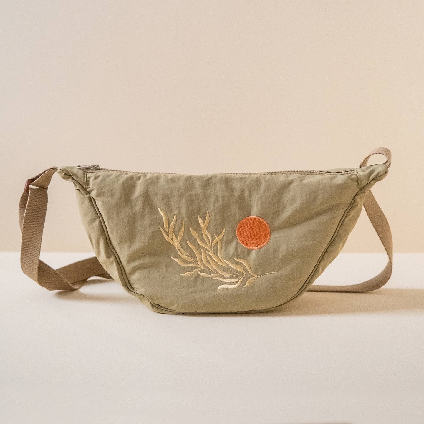 Nylon Embroidered Sling Bag- Eucalyptus