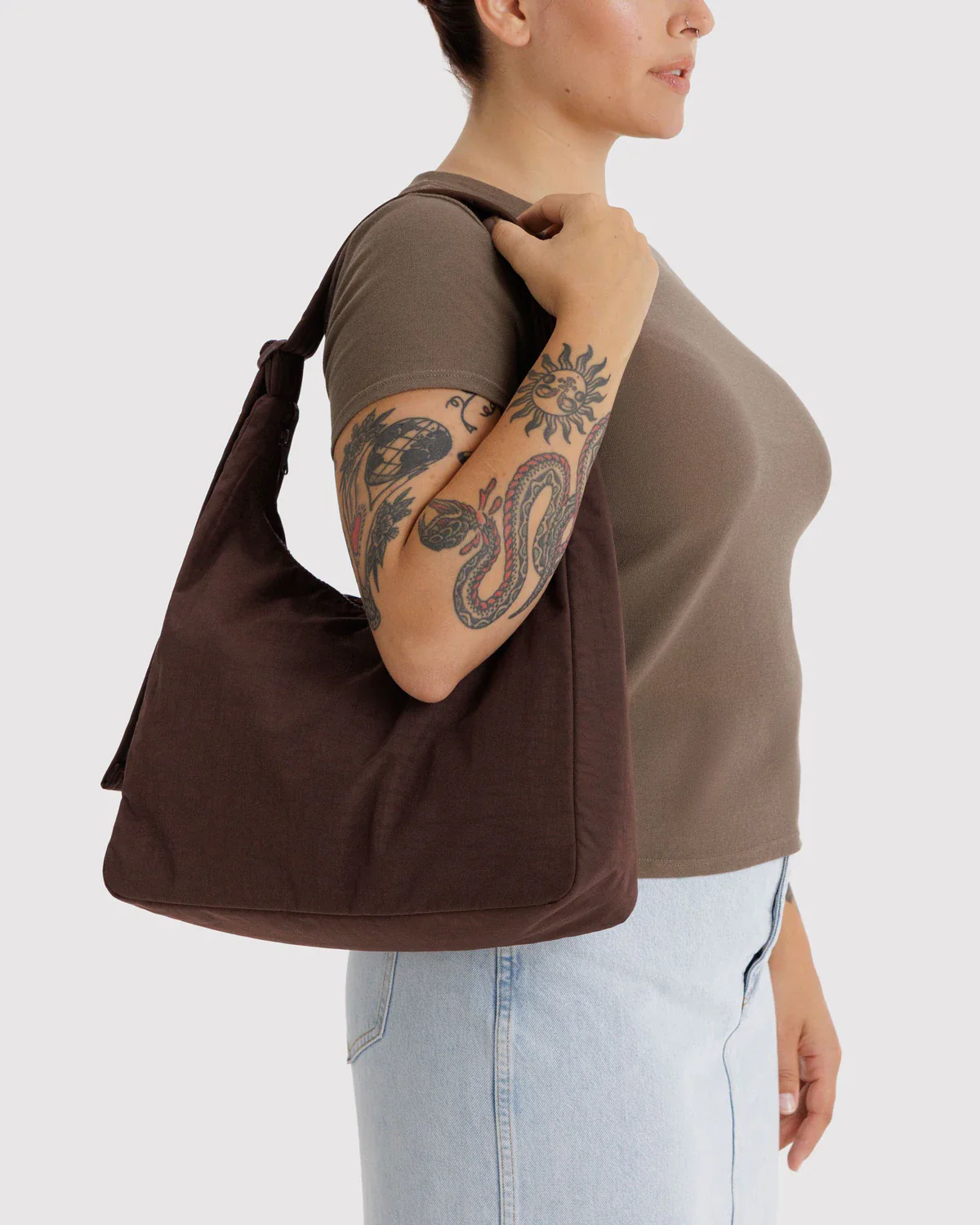 Nylon Shoulder Bag - Coffee - Image 3