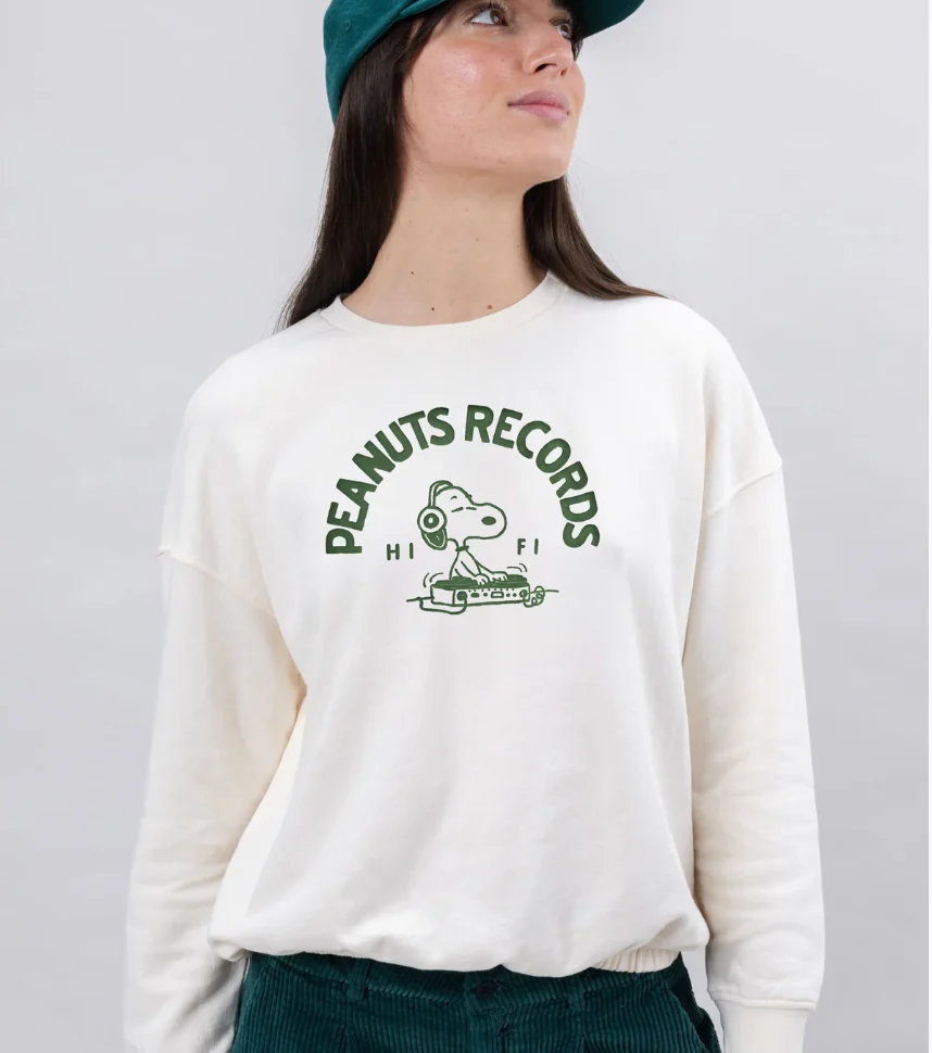 Peanuts Records Rounded Sweatshirt - Grey