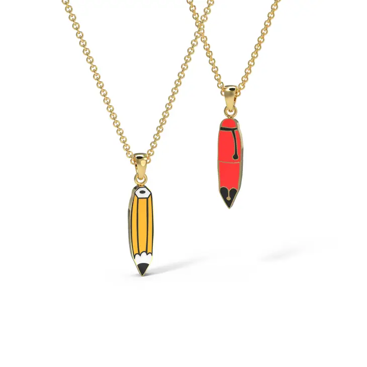 Pen & Pencil Double-Sided Gold Necklace