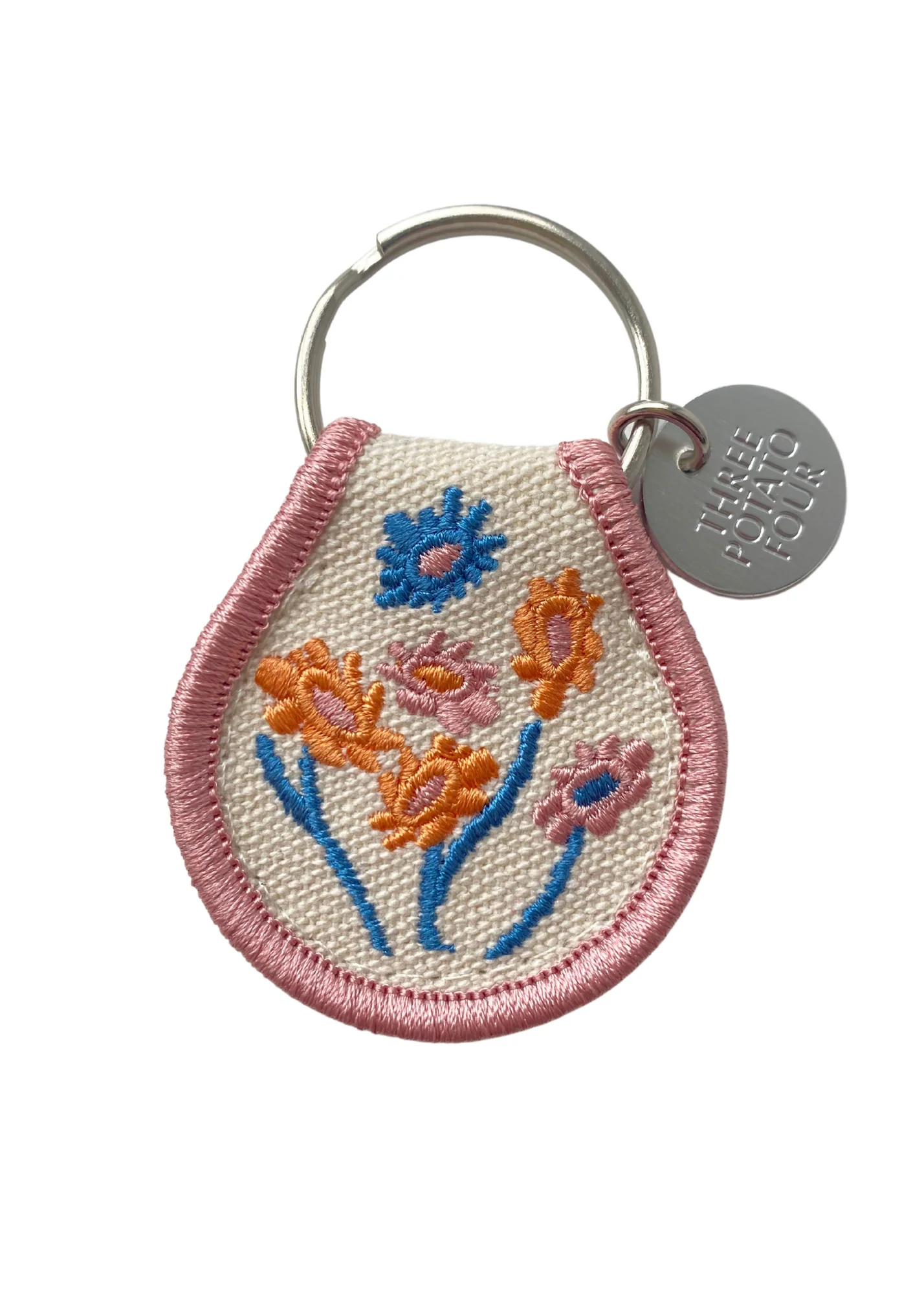 Pink Floral Patch Keychain
