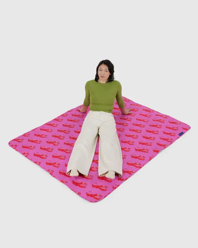 Puffy Picnic Blanket- Pink Lobster