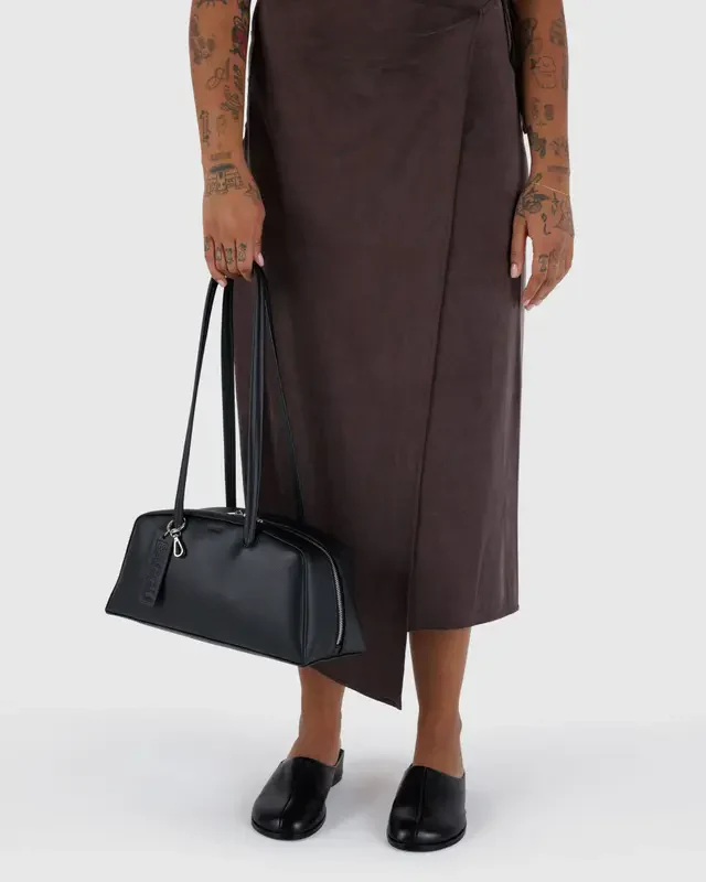 Recycled Leather Bowler Bag- Black - Image 5