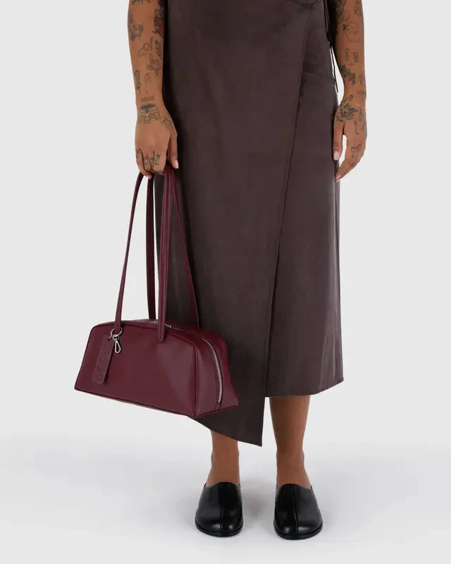 Recycled Leather Bowler Bag- Mahogany - Image 5