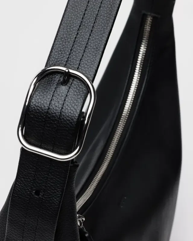 Recycled Leather Shoulder Bag- Black - Image 3