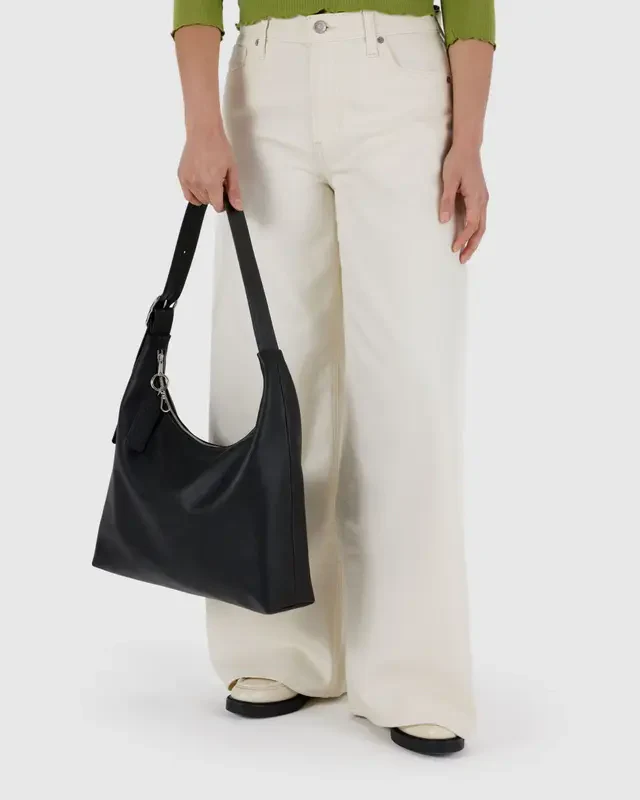 Recycled Leather Shoulder Bag- Black - Image 4