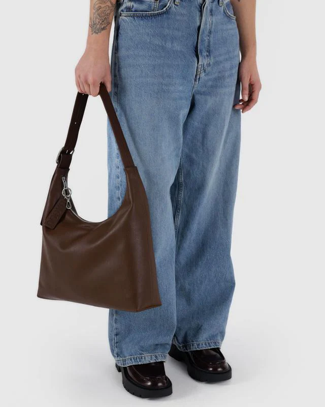 Recycled Leather Shoulder Bag- Brown - Image 4