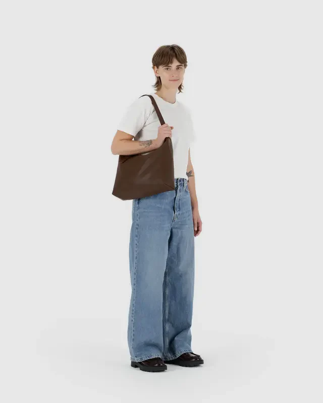 Recycled Leather Shoulder Bag- Brown - Image 5