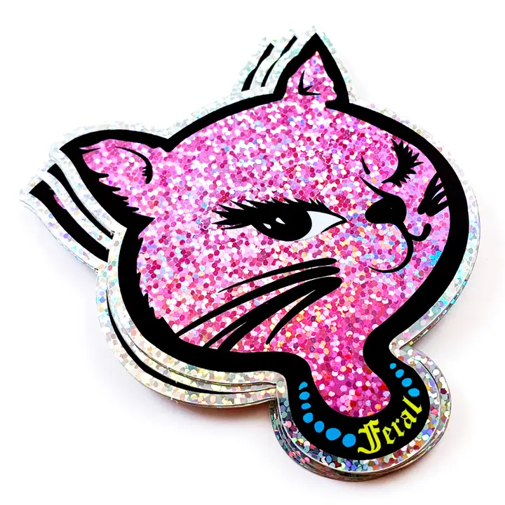 Sassy Pink Cat Holographic Sticker - Image 2