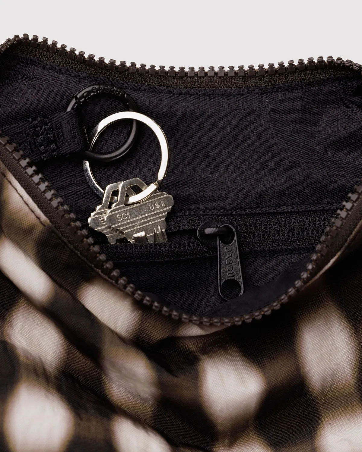 Small Nylon Crescent Bag - Blurred Gingham Brown - Image 3