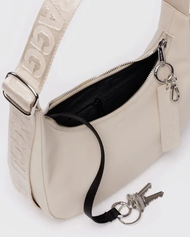 Small Recycled Leather Crescent Bag- Stone - Image 3