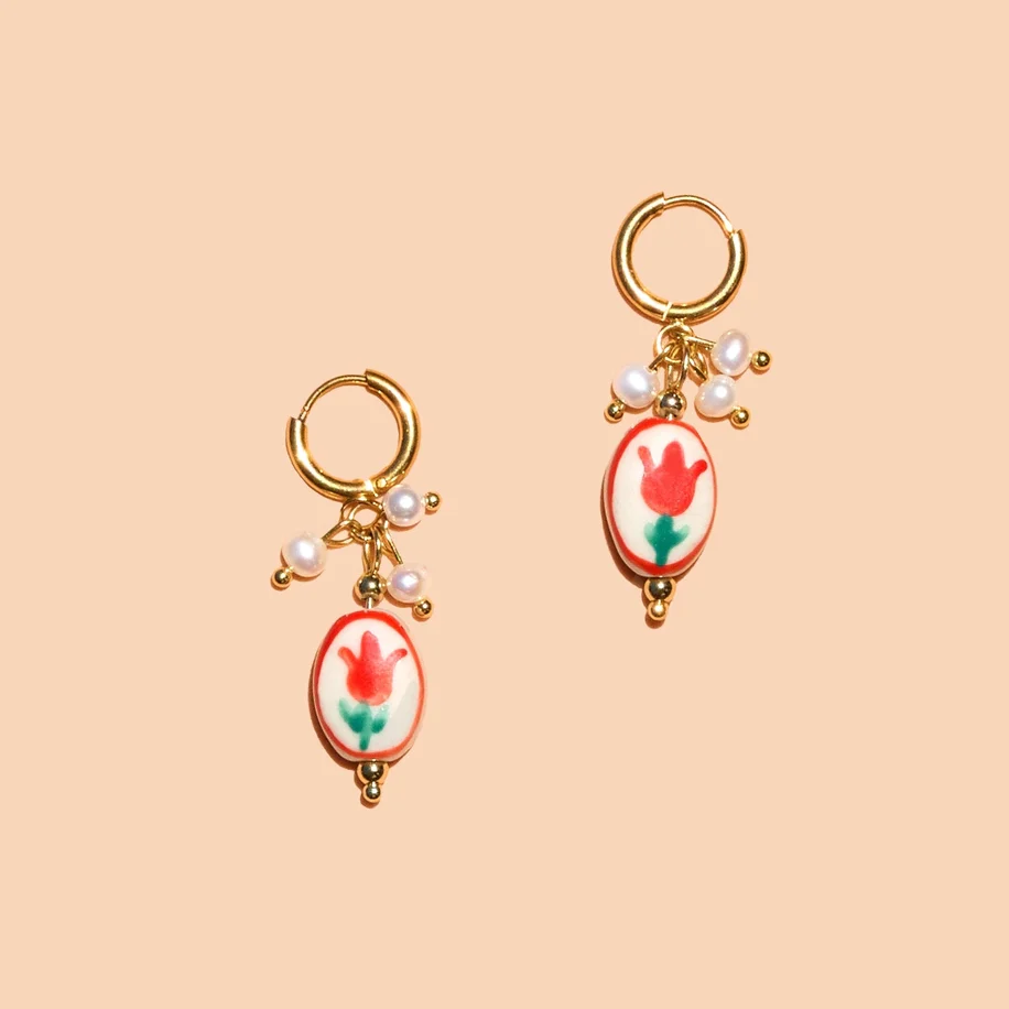 Sweet Tulip Hoops- 18K Gold Plated