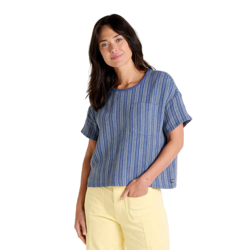 Tate Double Weave SS Blouse - Kyanite Stripe
