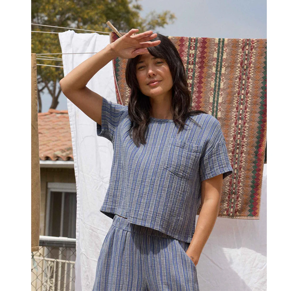 Tate Double Weave SS Blouse - Kyanite Stripe - Image 5