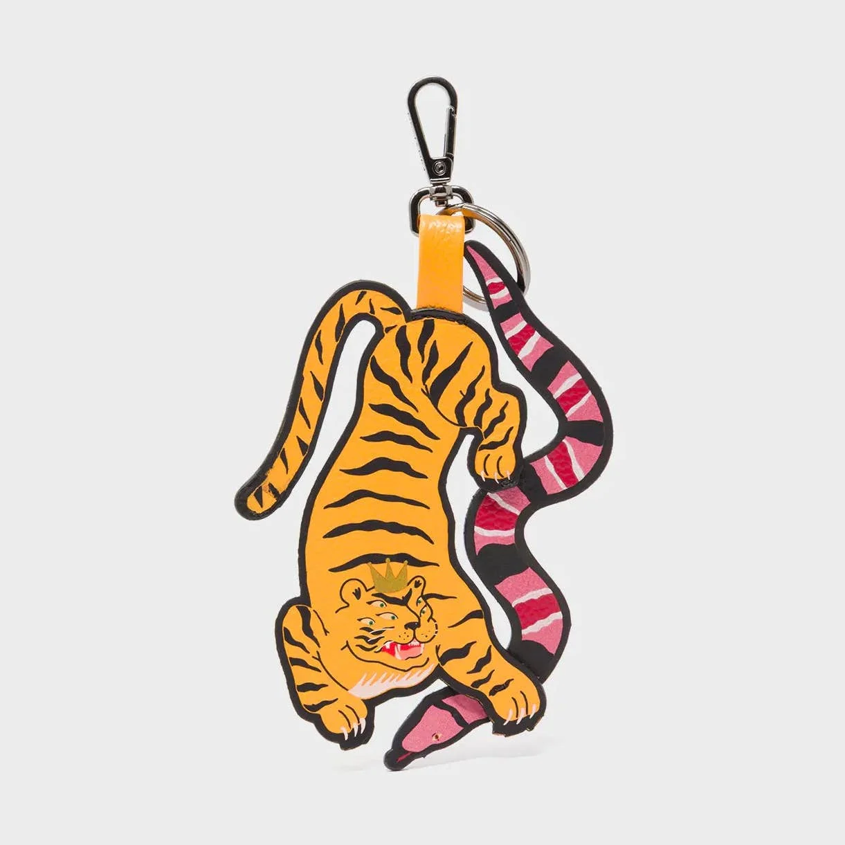 Tiger and Snake Charm Marigold Leather Keychain